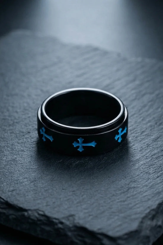 The Azure Creed: Stealth Black Blue Cross Spinner