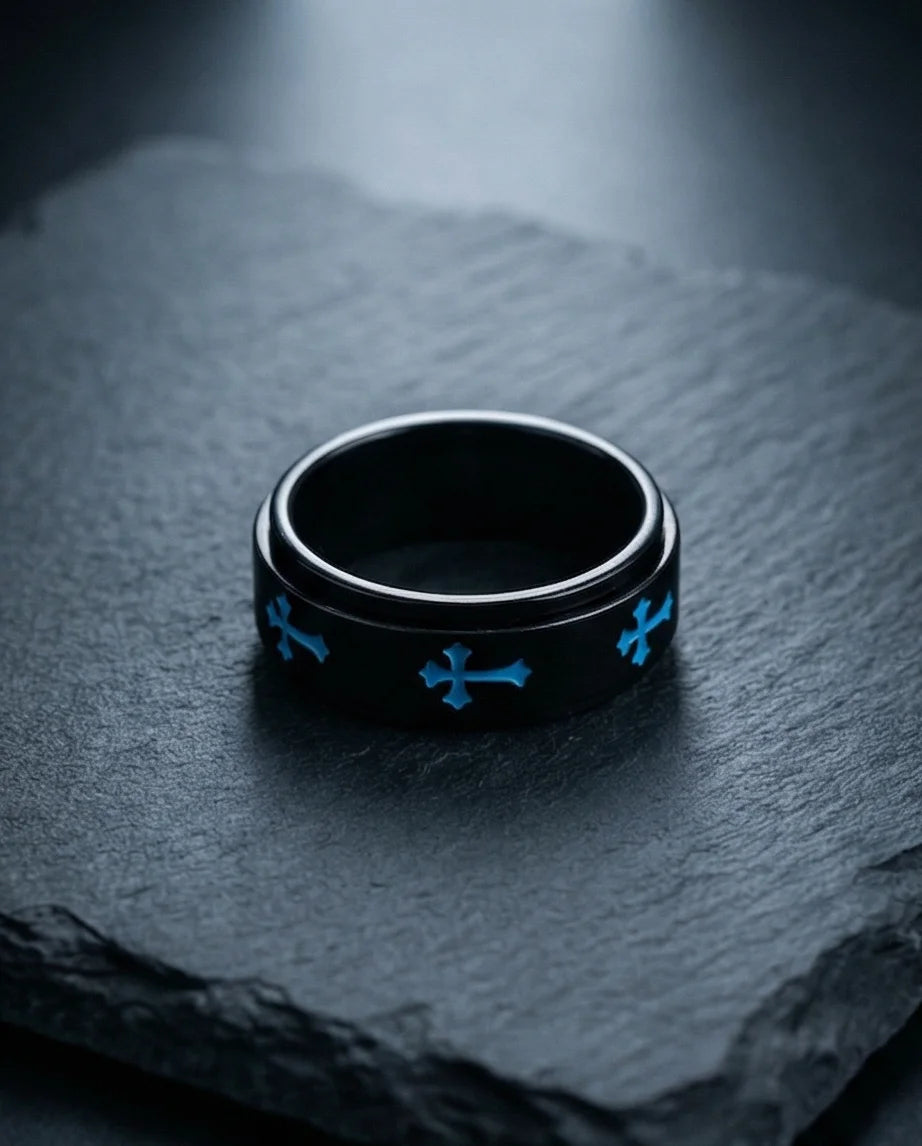 The Azure Creed: Stealth Black Blue Cross Spinner