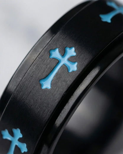 The Azure Creed: Stealth Black Blue Cross Spinner