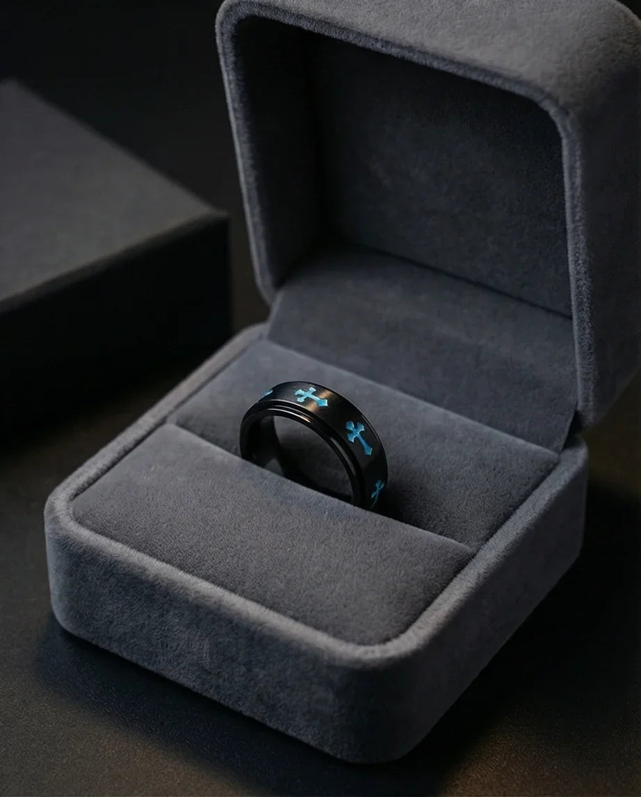The Azure Creed: Stealth Black Blue Cross Spinner