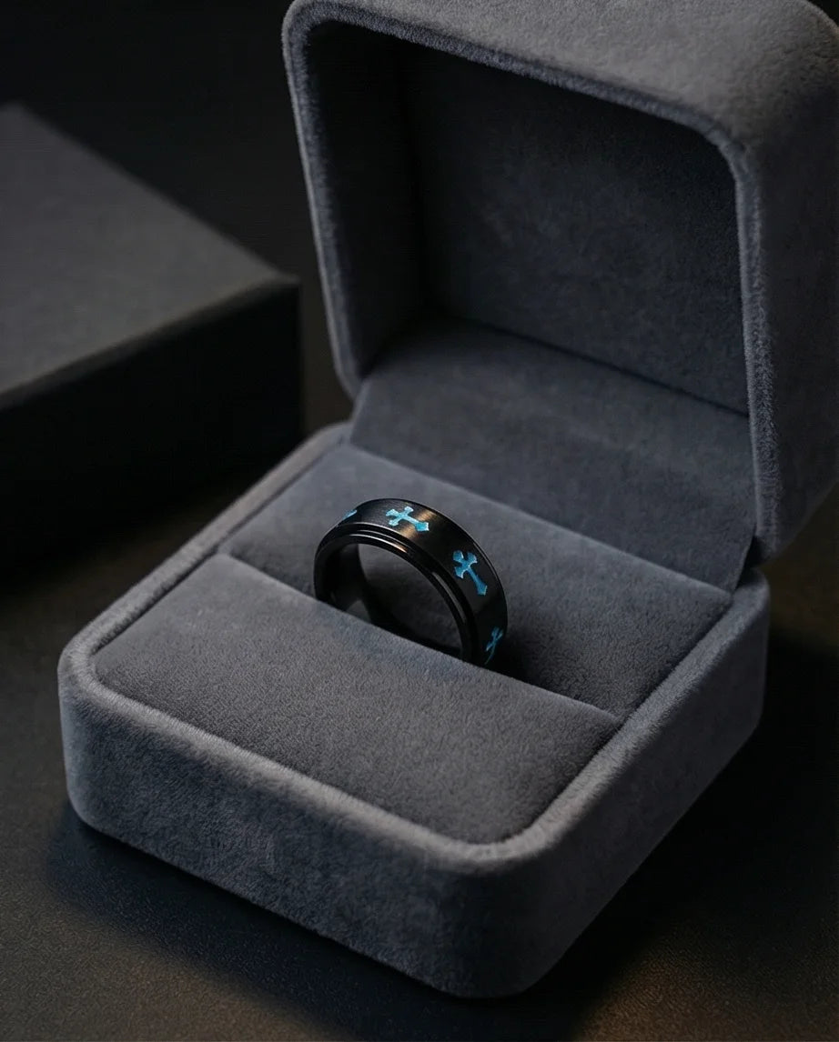 The Azure Creed: Stealth Black Blue Cross Spinner