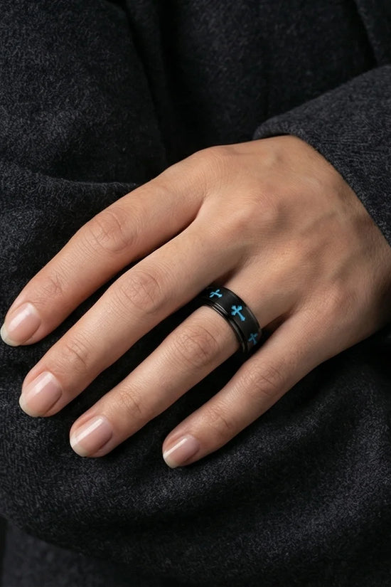The Azure Creed: Stealth Black Blue Cross Spinner