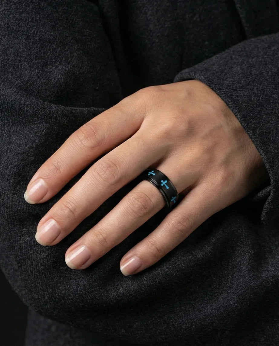 The Azure Creed: Stealth Black Blue Cross Spinner