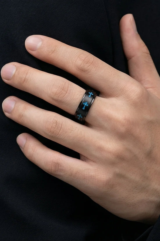 The Azure Creed: Stealth Black Blue Cross Spinner