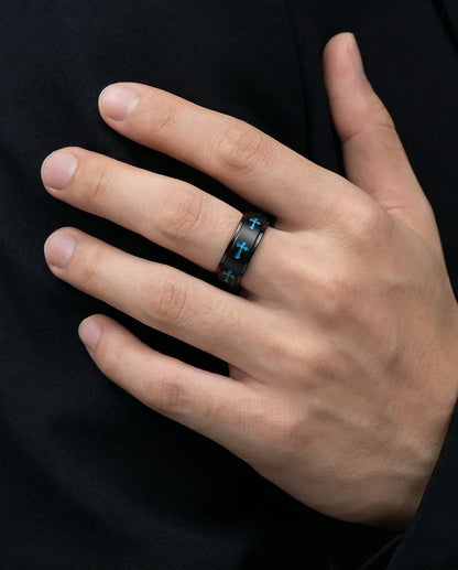 The Azure Creed: Stealth Black Blue Cross Spinner