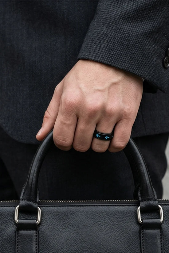 The Azure Creed: Stealth Black Blue Cross Spinner