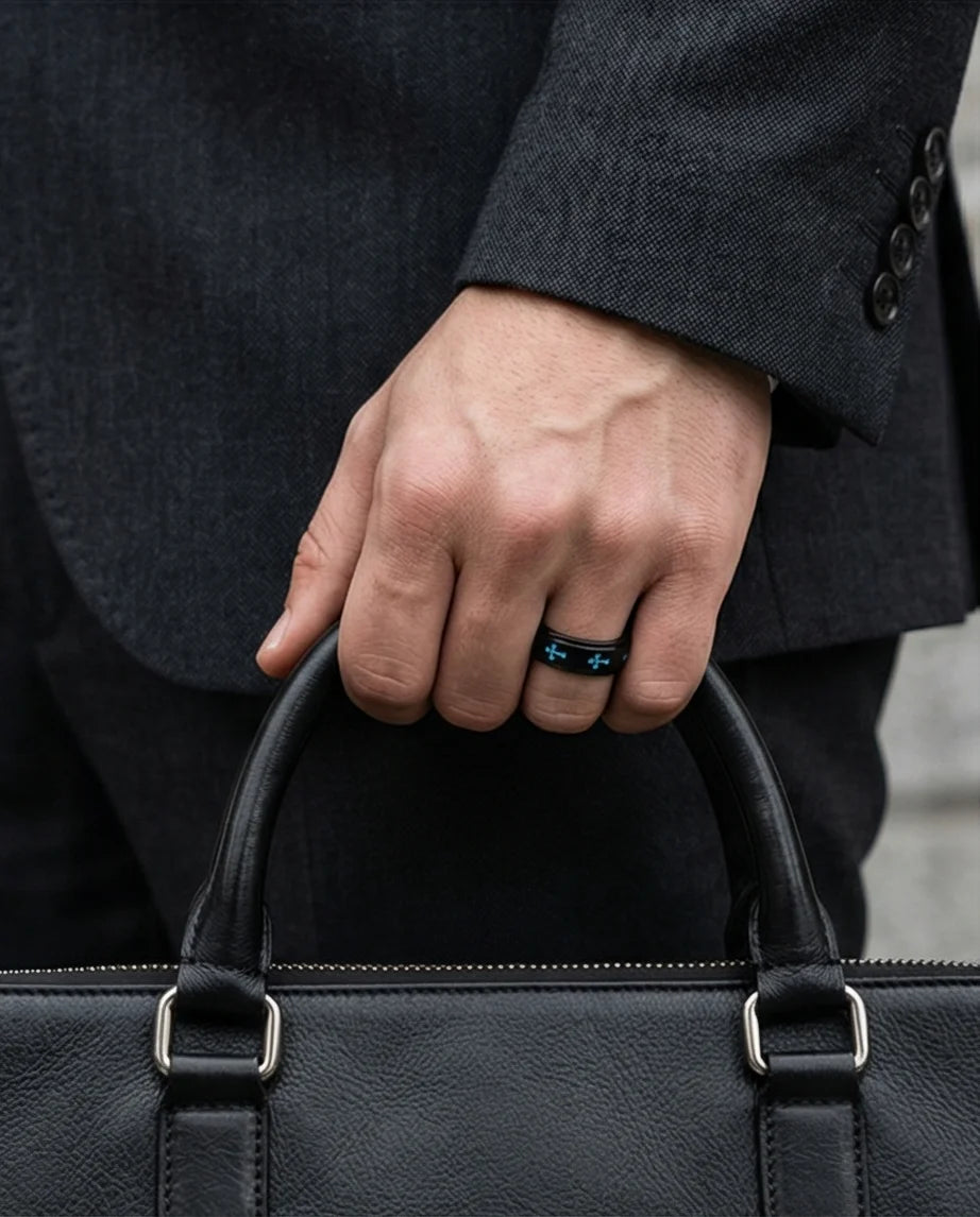 The Azure Creed: Stealth Black Blue Cross Spinner