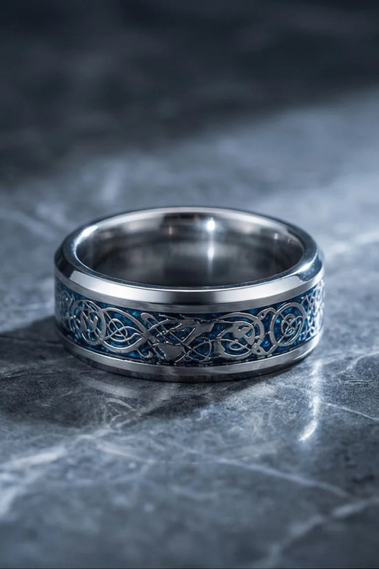 Azure Sentinel: Silver Celtic Dragon Blue Ring