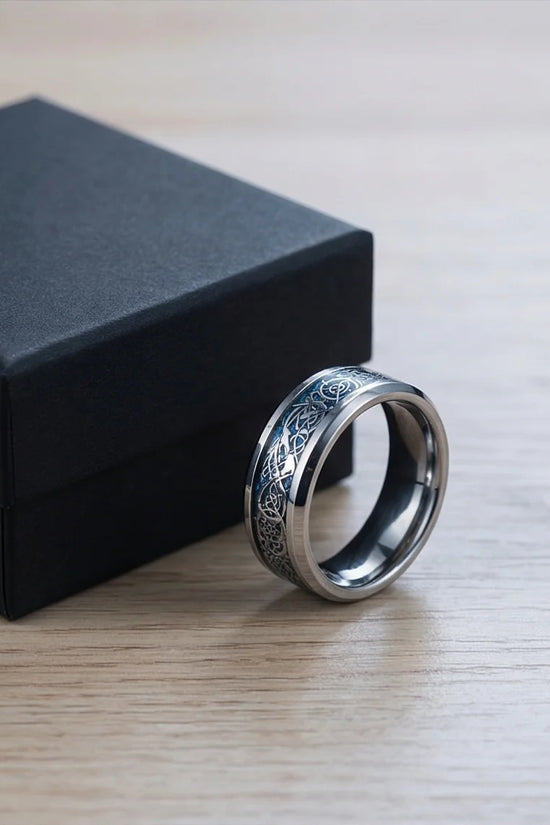 Azure Sentinel: Silver Celtic Dragon Blue Ring