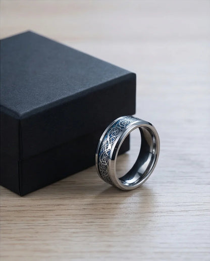 Azure Sentinel: Silver Celtic Dragon Blue Ring