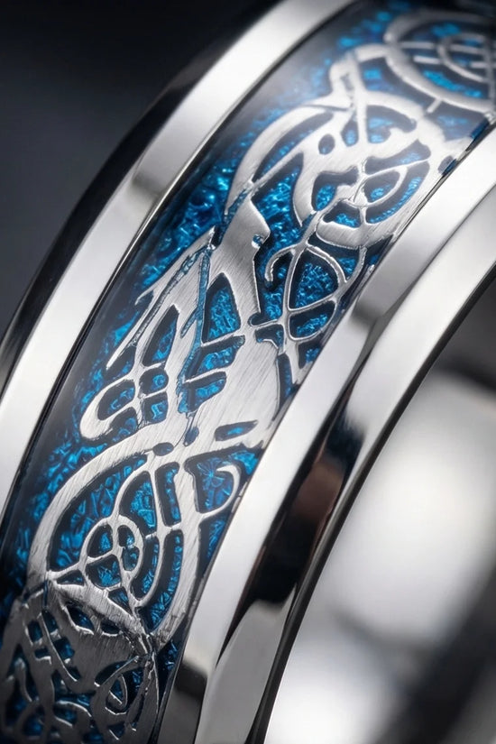 Azure Sentinel: Silver Celtic Dragon Blue Ring