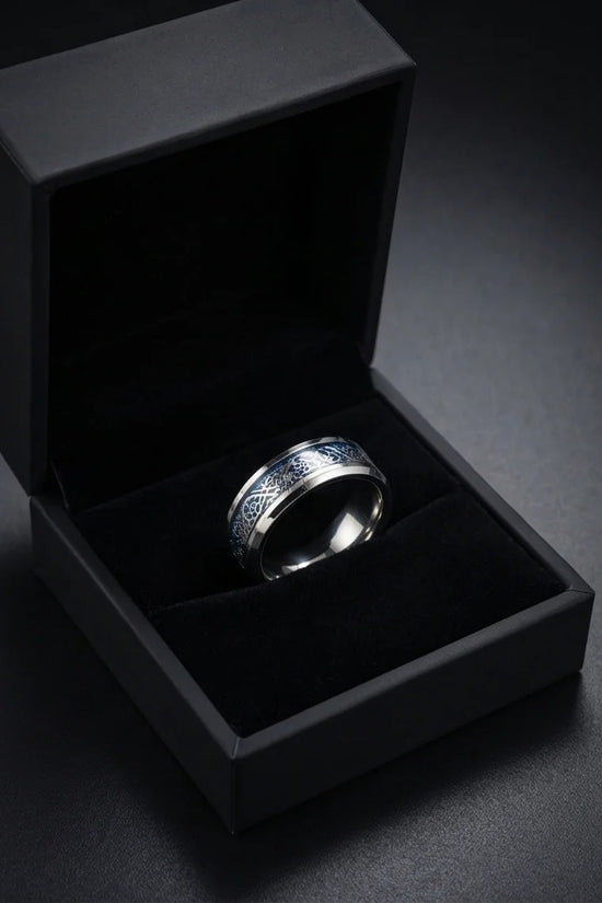 Azure Sentinel: Silver Celtic Dragon Blue Ring