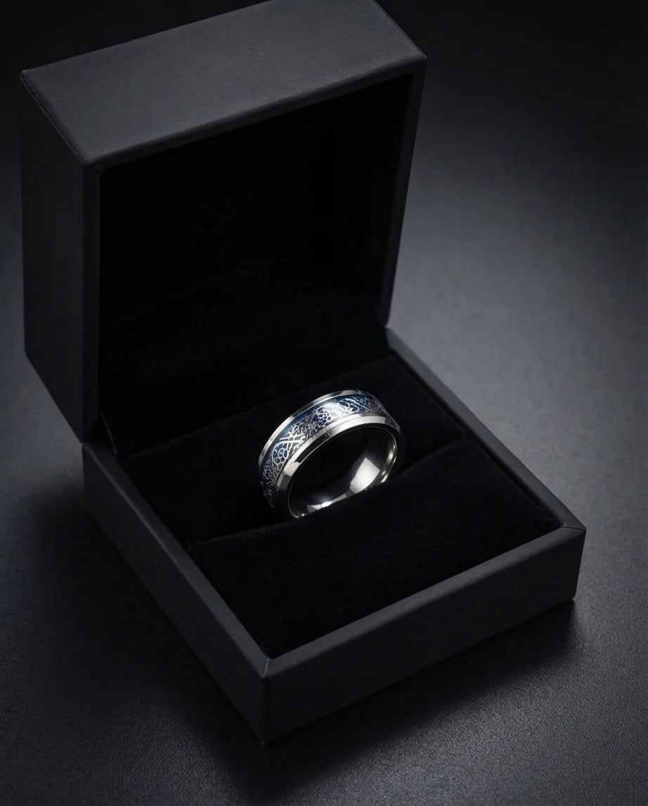 Azure Sentinel: Silver Celtic Dragon Blue Ring