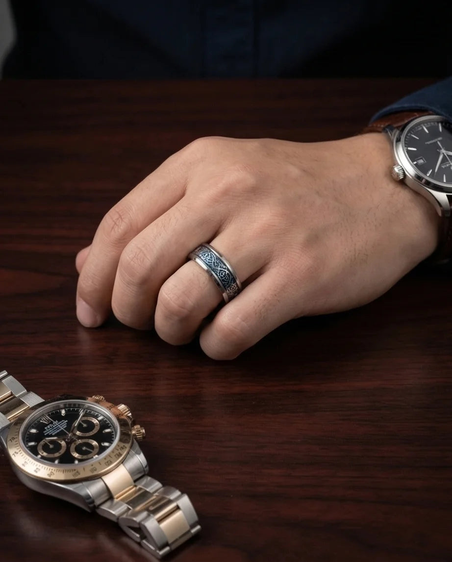 Azure Sentinel: Silver Celtic Dragon Blue Ring