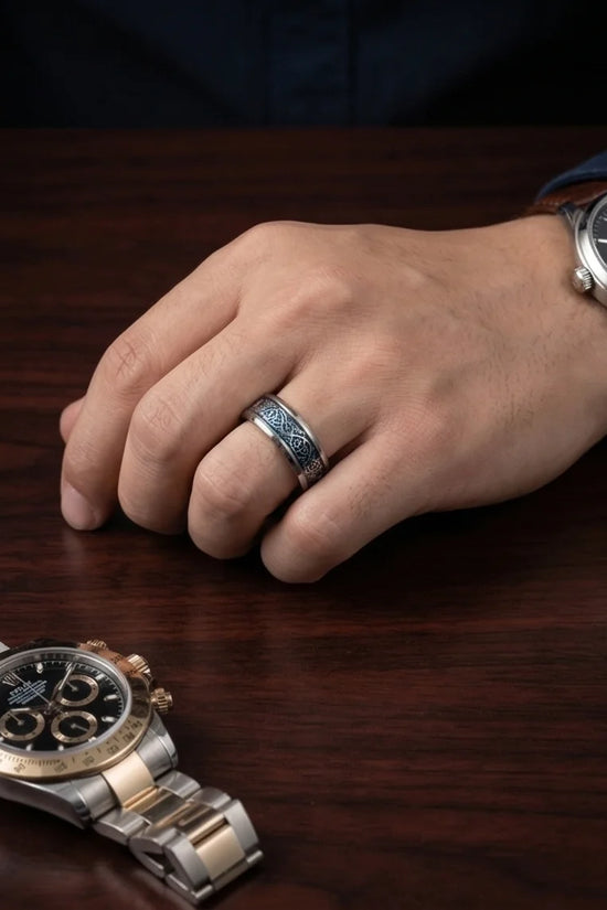 Azure Sentinel: Silver Celtic Dragon Blue Ring