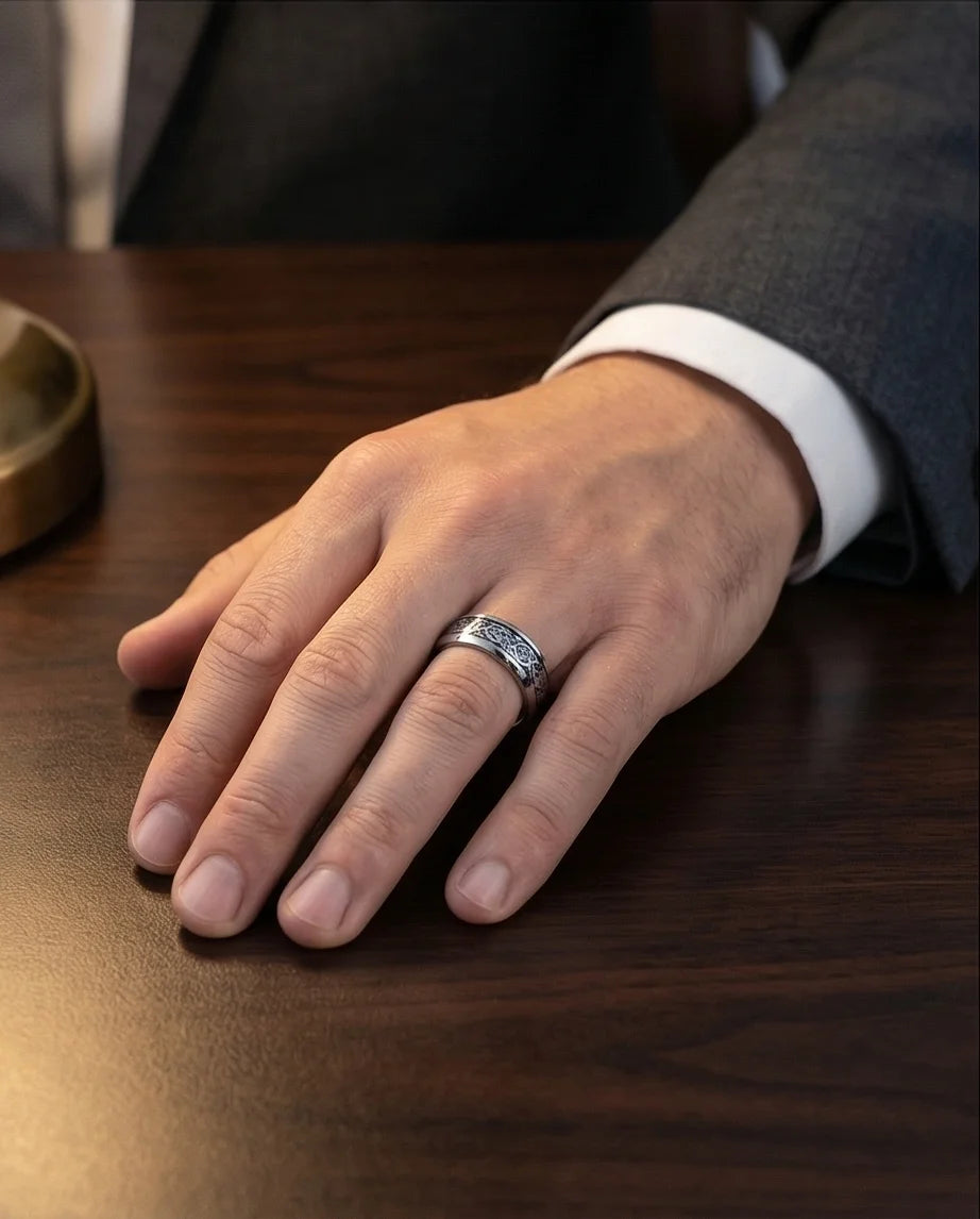 Azure Sentinel: Silver Celtic Dragon Blue Ring