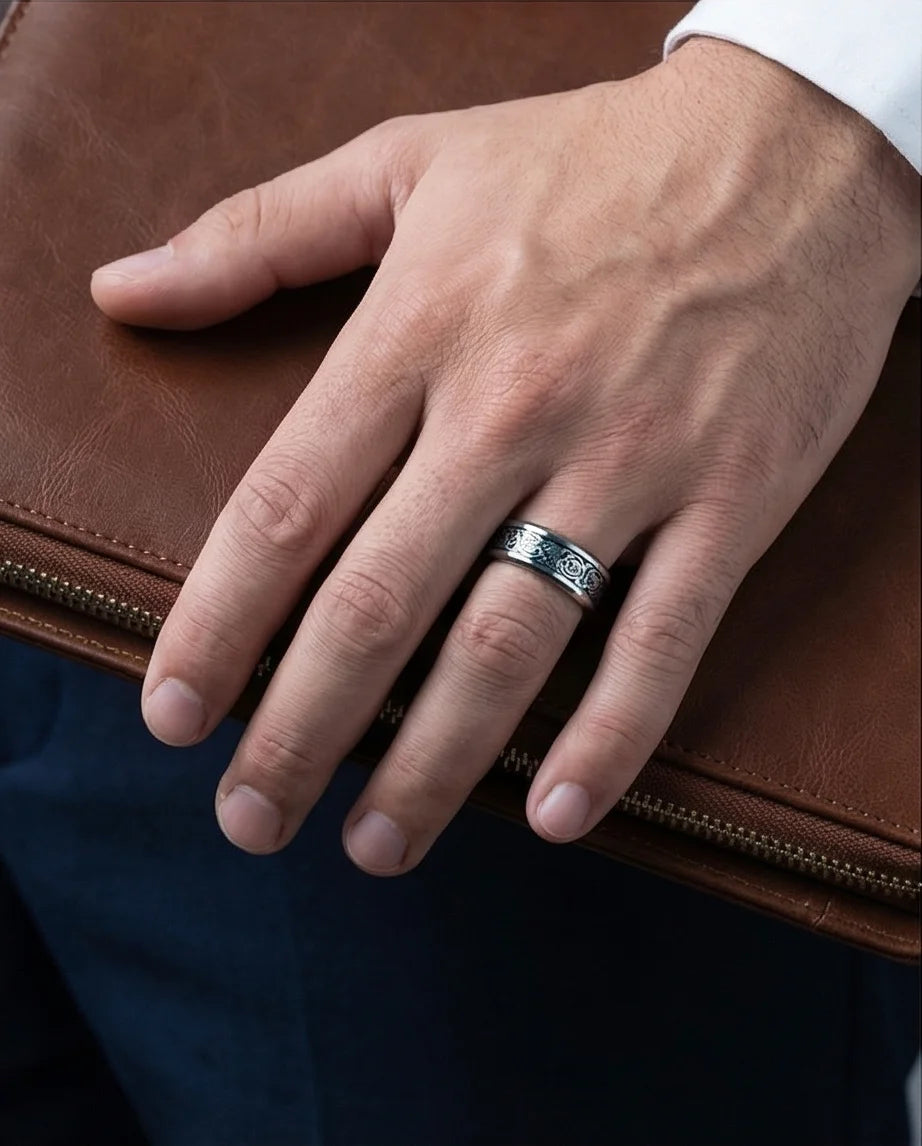 Azure Sentinel: Silver Celtic Dragon Blue Ring