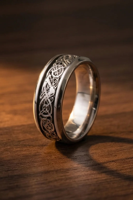 Ancient Heritage: Silver Dragon Knotwork Ring
