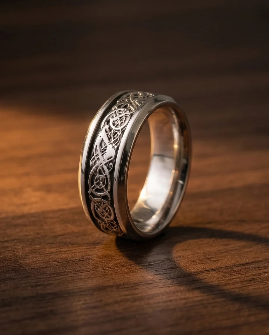Ancient Heritage: Silver Dragon Knotwork Ring