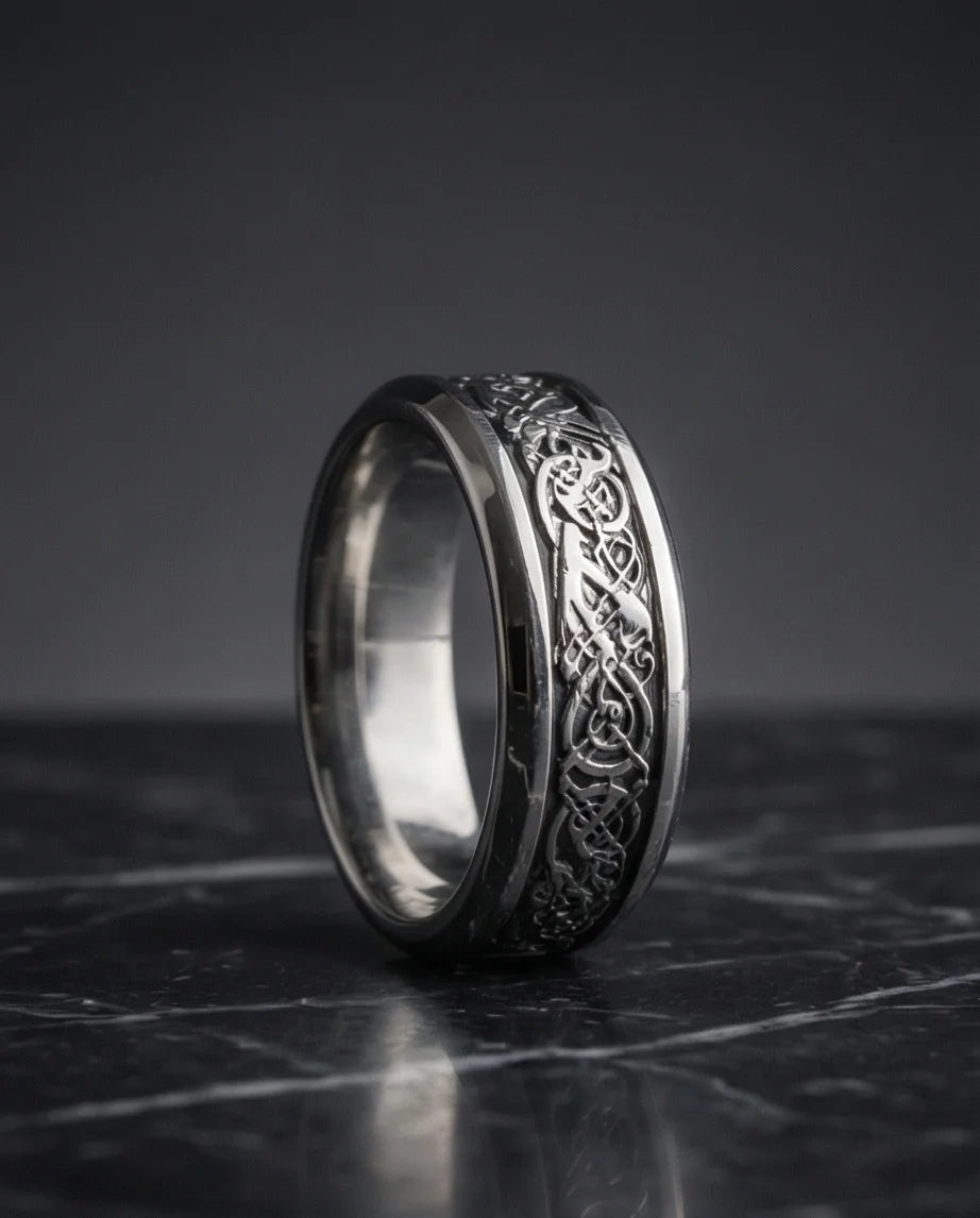 Ancient Heritage: Silver Dragon Knotwork Ring