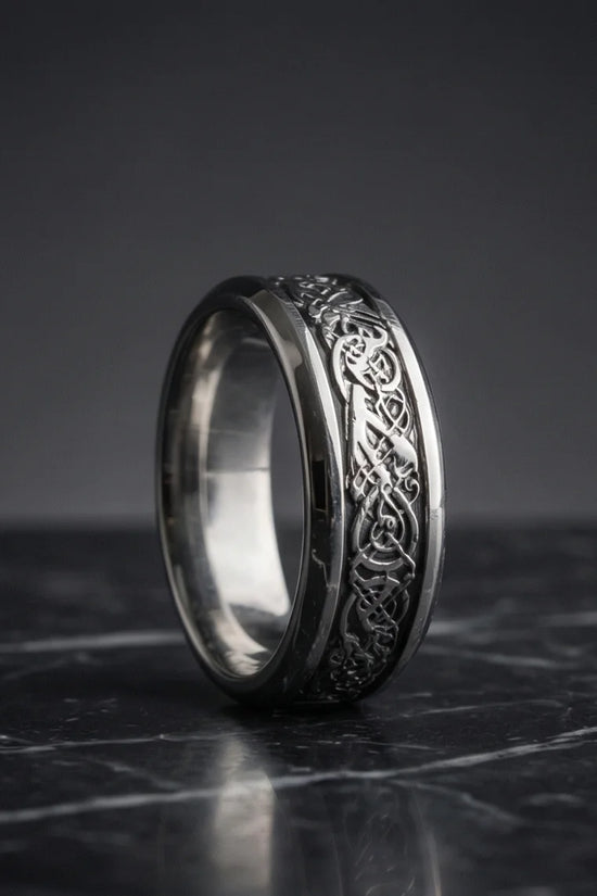 Ancient Heritage: Silver Dragon Knotwork Ring