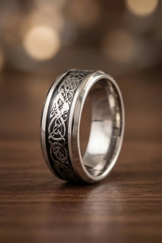 Ancient Heritage: Silver Dragon Knotwork Ring