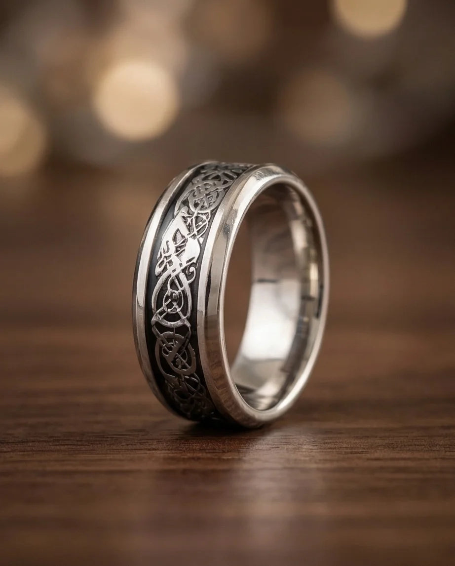 Ancient Heritage: Silver Dragon Knotwork Ring