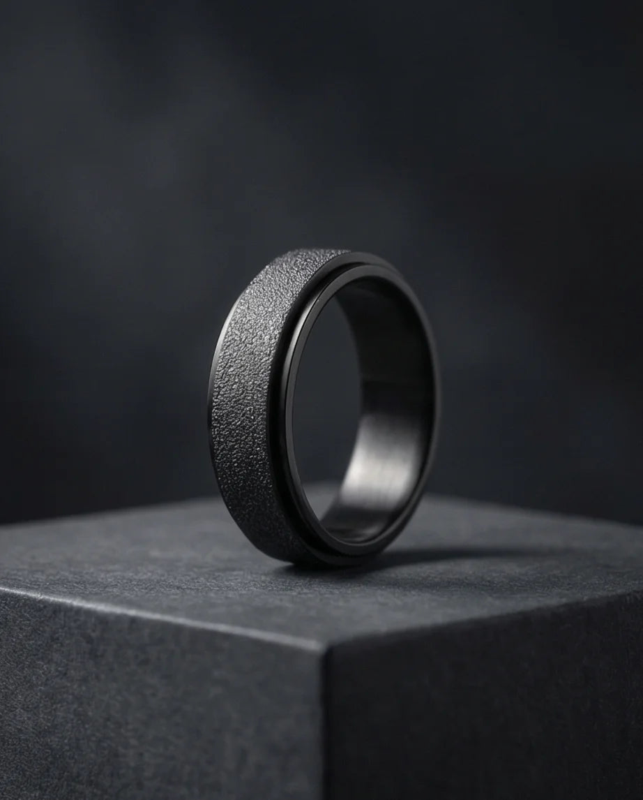 The Obsidian Void: Sandblasted Black Spinner Band