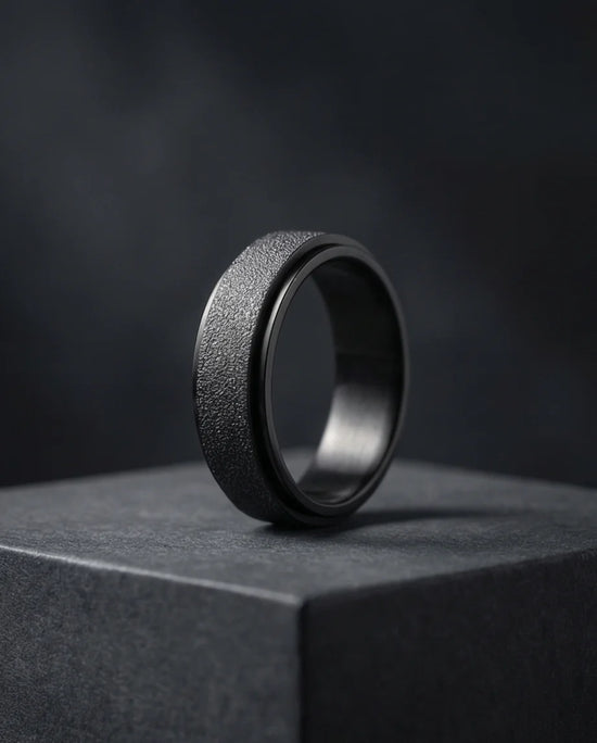The Obsidian Void: Sandblasted Black Spinner Band