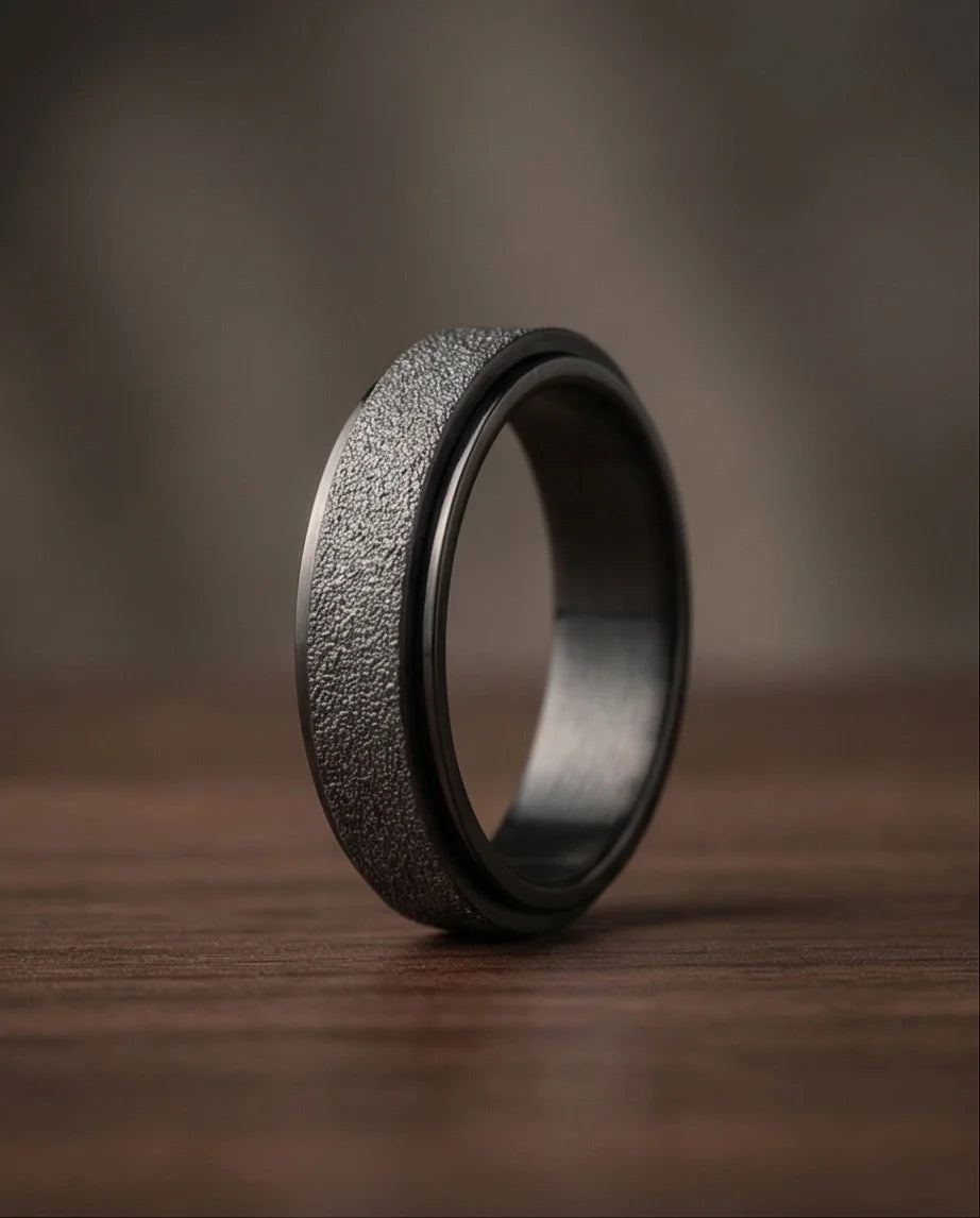 The Obsidian Void: Sandblasted Black Spinner Band