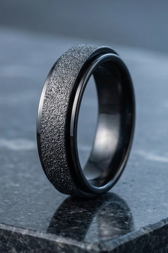 The Obsidian Void: Sandblasted Black Spinner Band