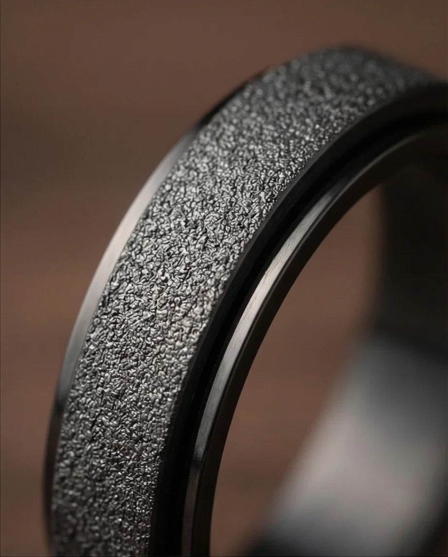 The Obsidian Void: Sandblasted Black Spinner Band