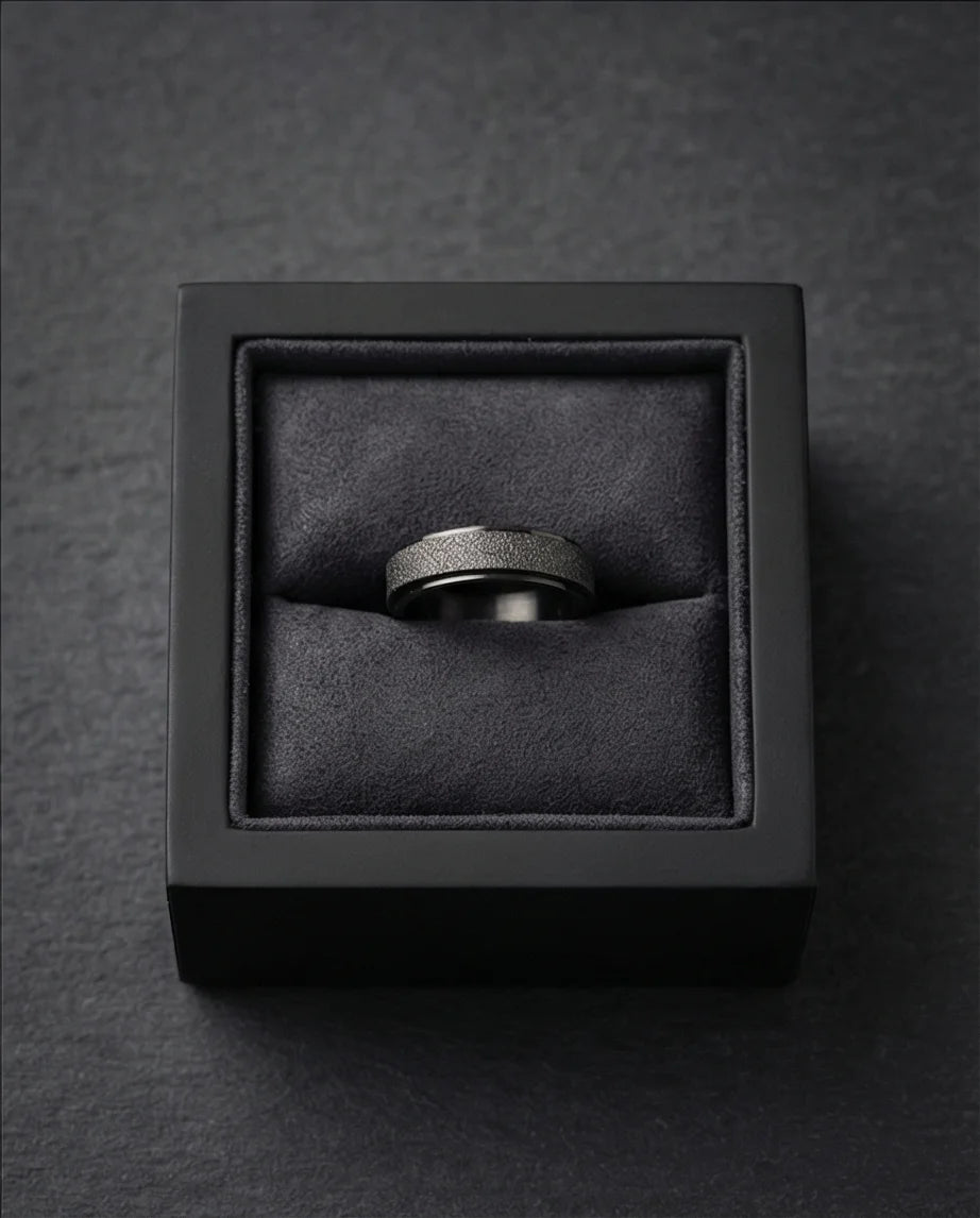 The Obsidian Void: Sandblasted Black Spinner Band