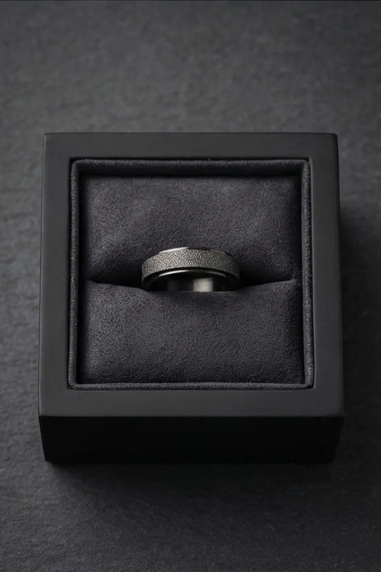 The Obsidian Void: Sandblasted Black Spinner Band
