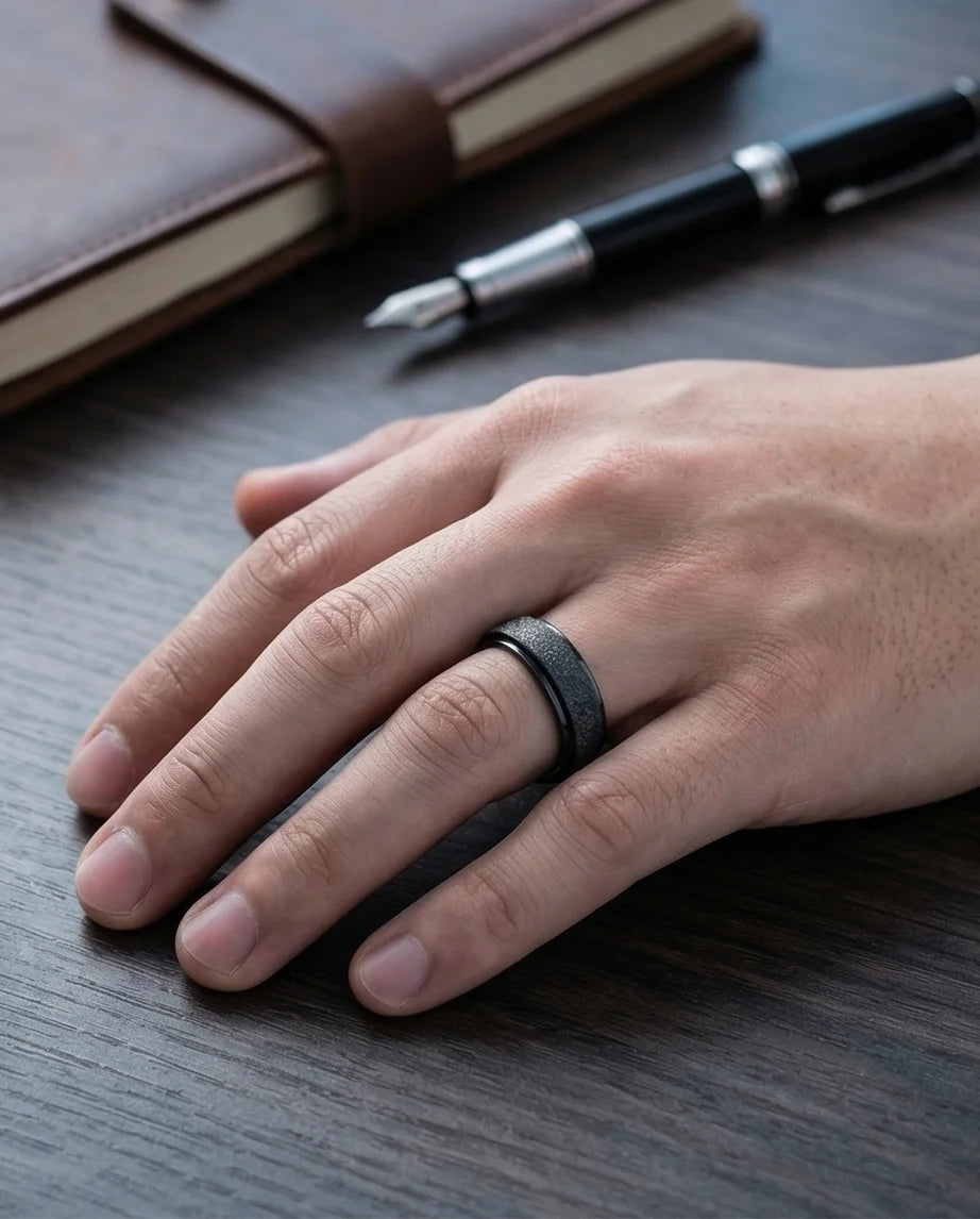 The Obsidian Void: Sandblasted Black Spinner Band