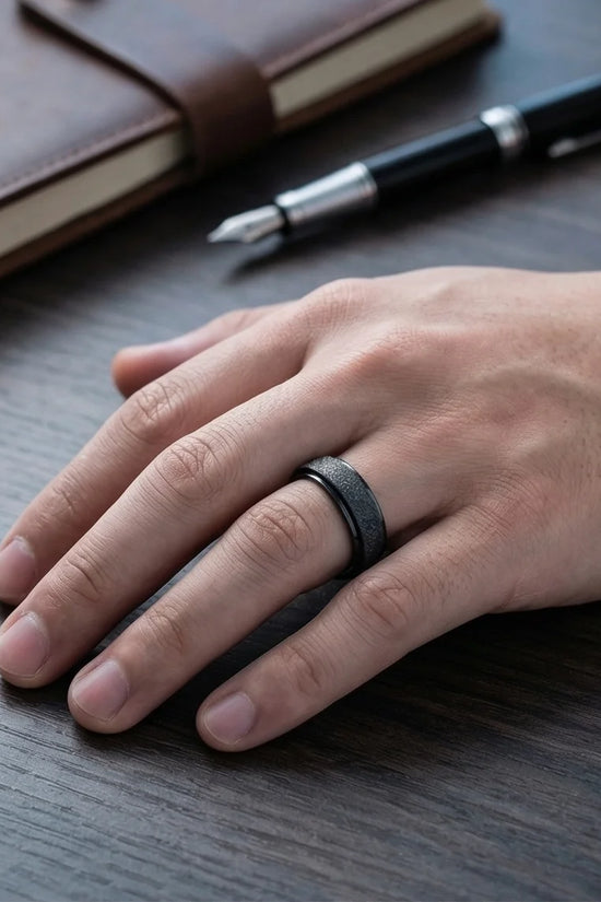 The Obsidian Void: Sandblasted Black Spinner Band