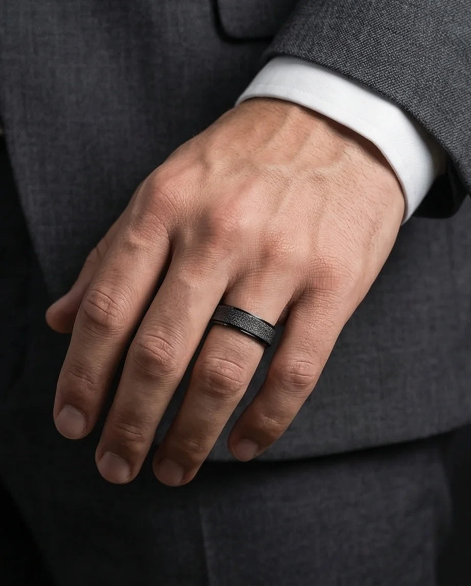 The Obsidian Void: Sandblasted Black Spinner Band