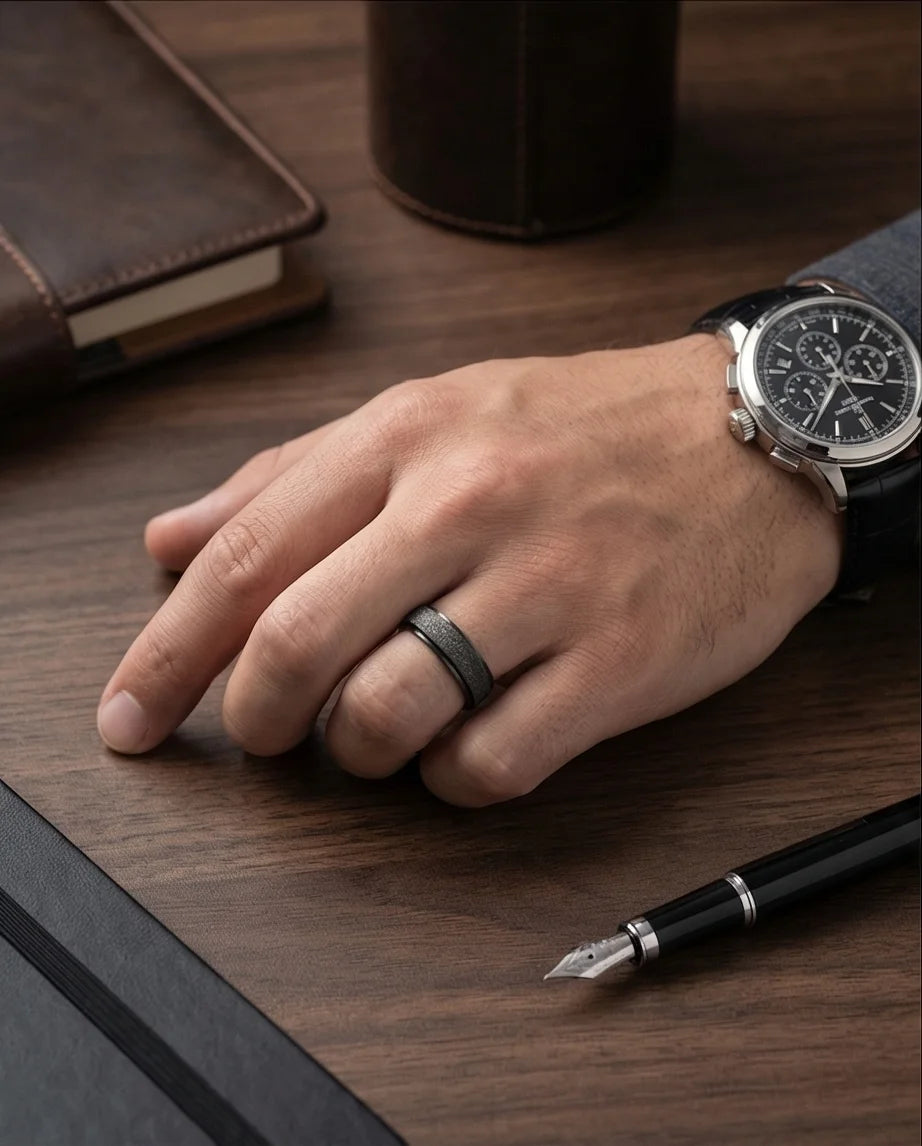 The Obsidian Void: Sandblasted Black Spinner Band