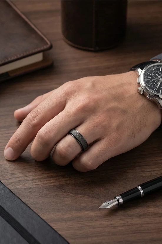The Obsidian Void: Sandblasted Black Spinner Band