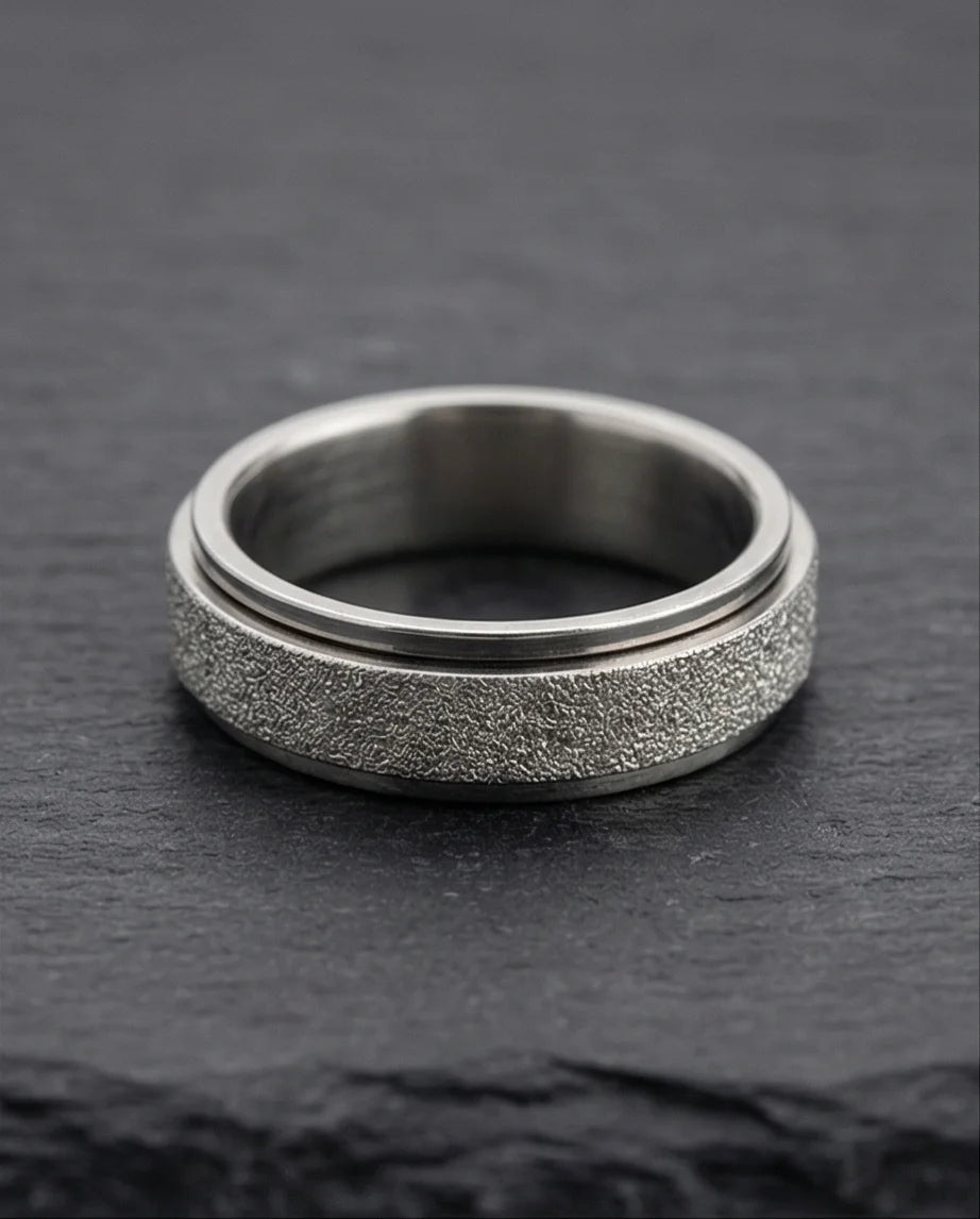 The Stardust Sentinel: Frosted Silver Spinner Band