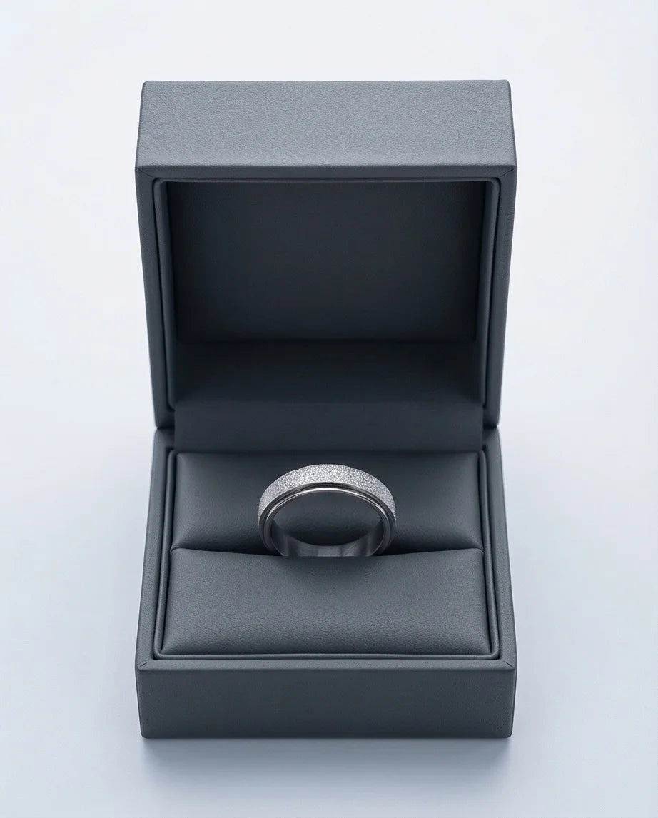 The Stardust Sentinel: Frosted Silver Spinner Band