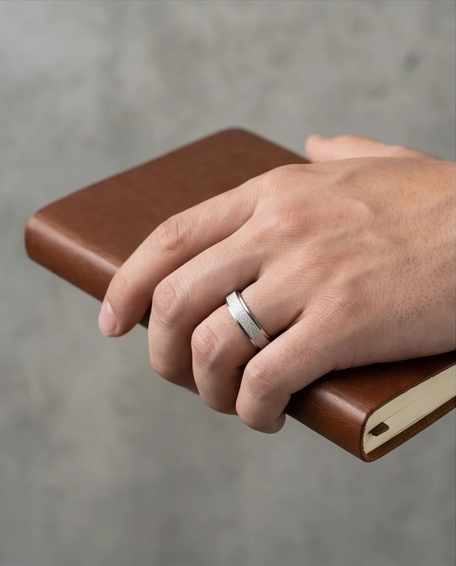 The Stardust Sentinel: Frosted Silver Spinner Band