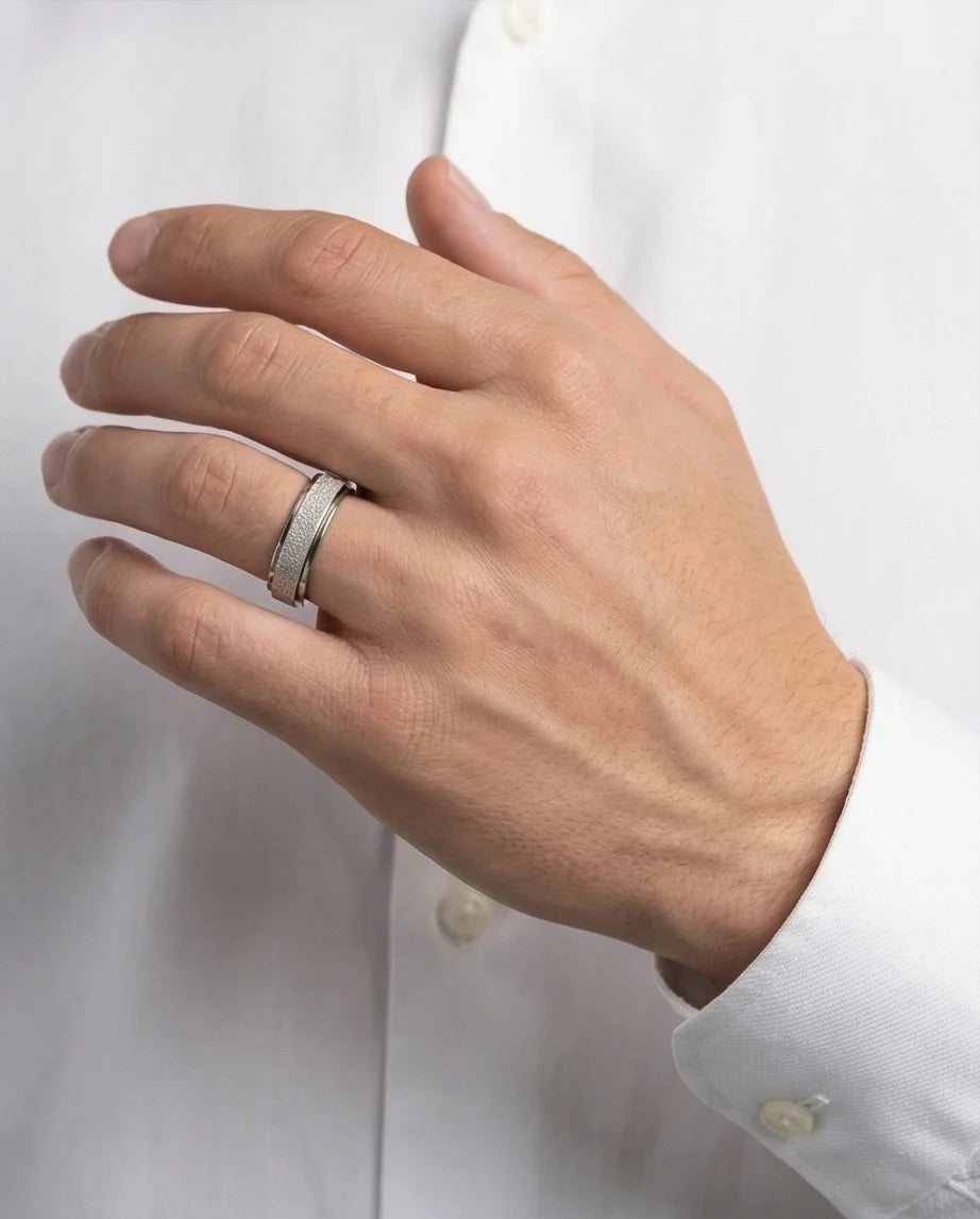 The Stardust Sentinel: Frosted Silver Spinner Band