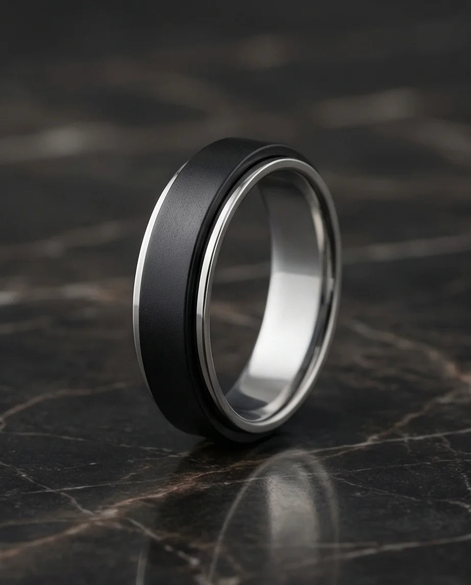 The Midnight Eclipse: Two-Tone Matte Black Spinner Band