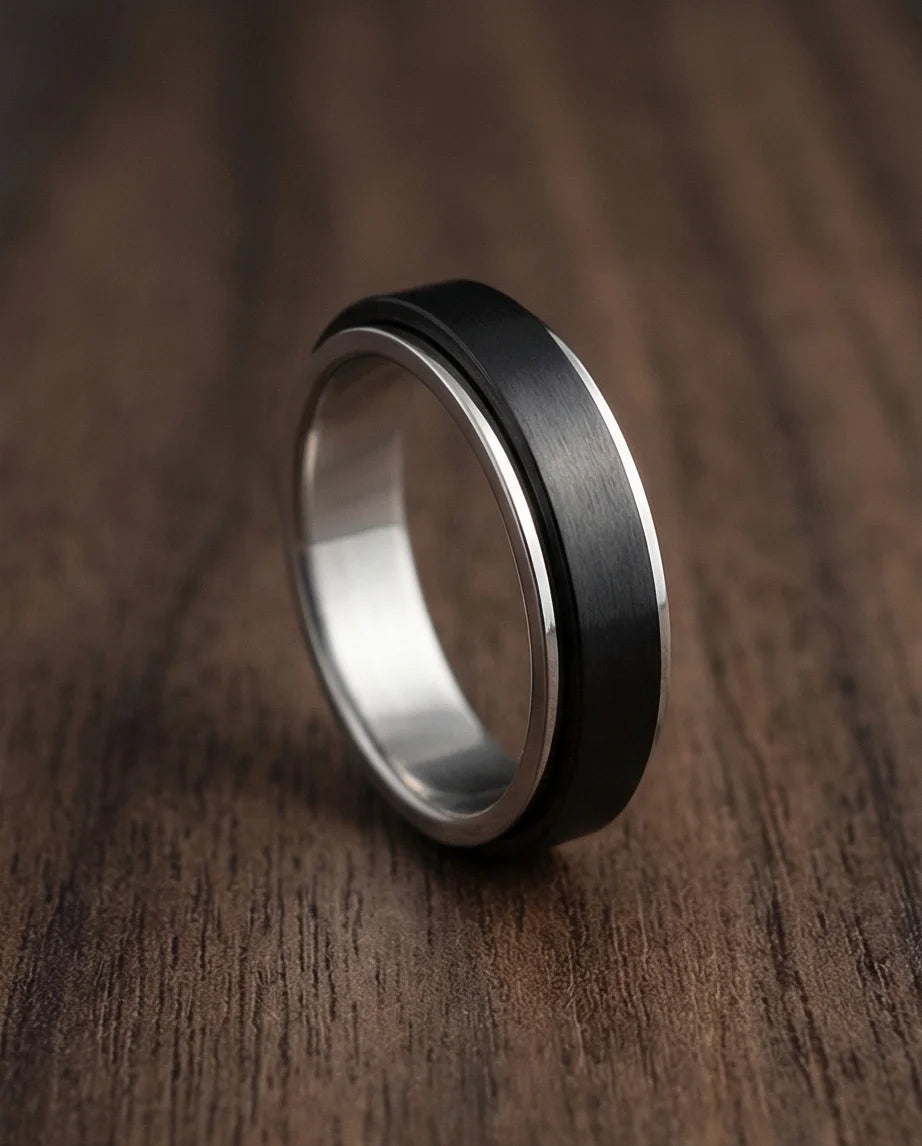 The Midnight Eclipse: Two-Tone Matte Black Spinner Band