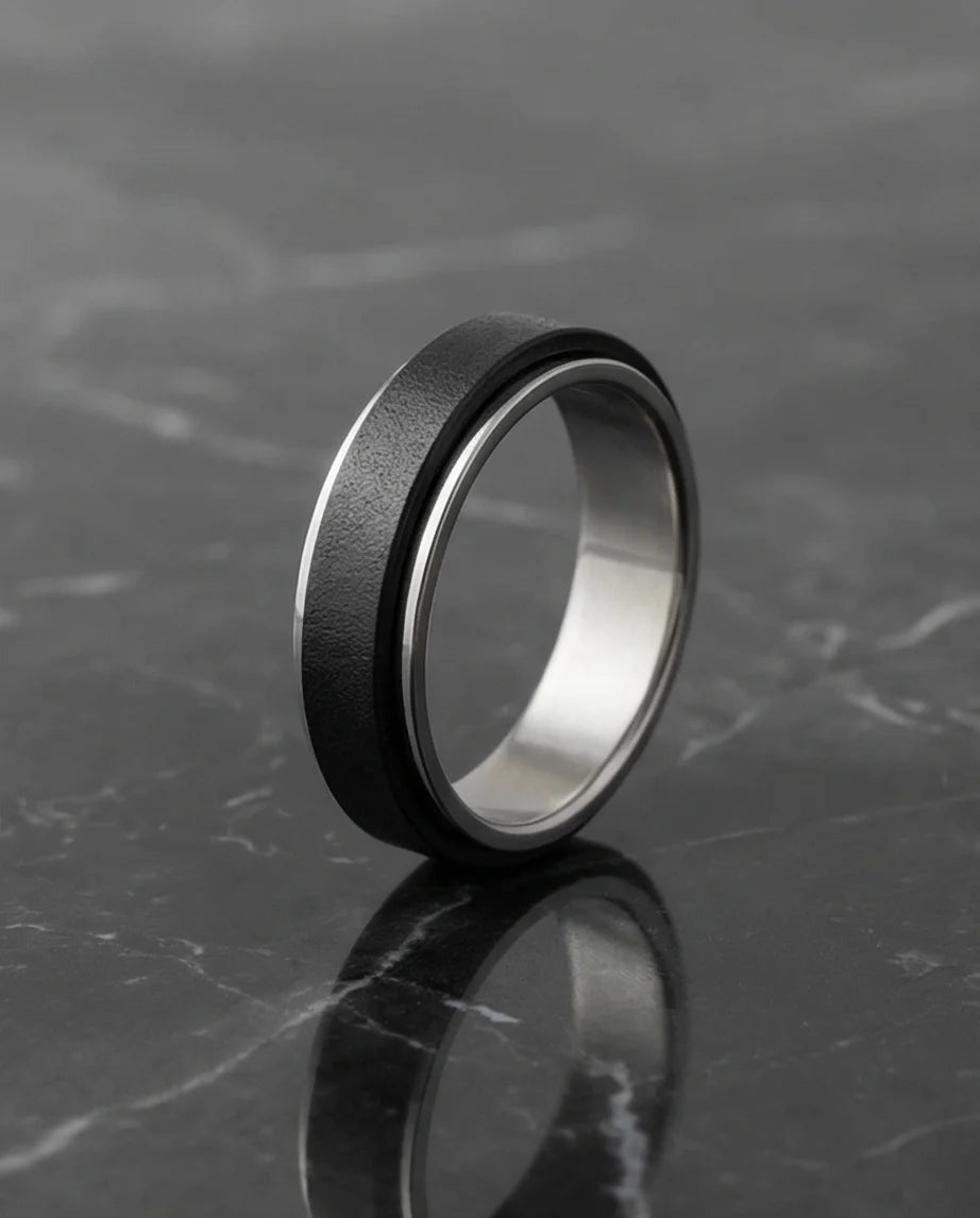 The Midnight Eclipse: Two-Tone Matte Black Spinner Band