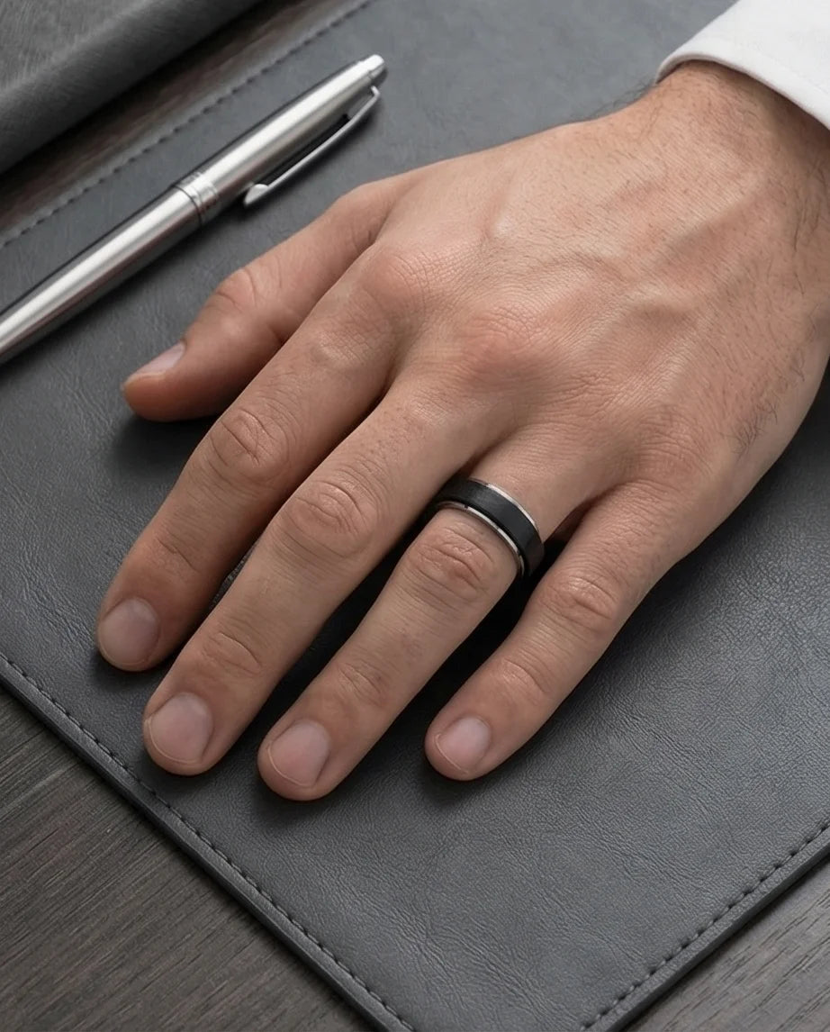 The Midnight Eclipse: Two-Tone Matte Black Spinner Band