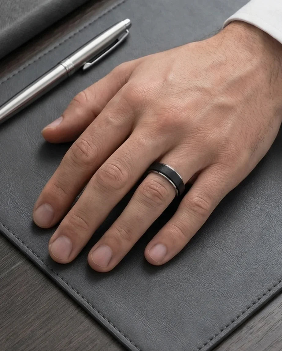 The Midnight Eclipse: Two-Tone Matte Black Spinner Band