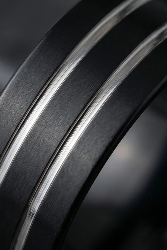The Dual Meridian: Matte Black & Silver Inlay Band