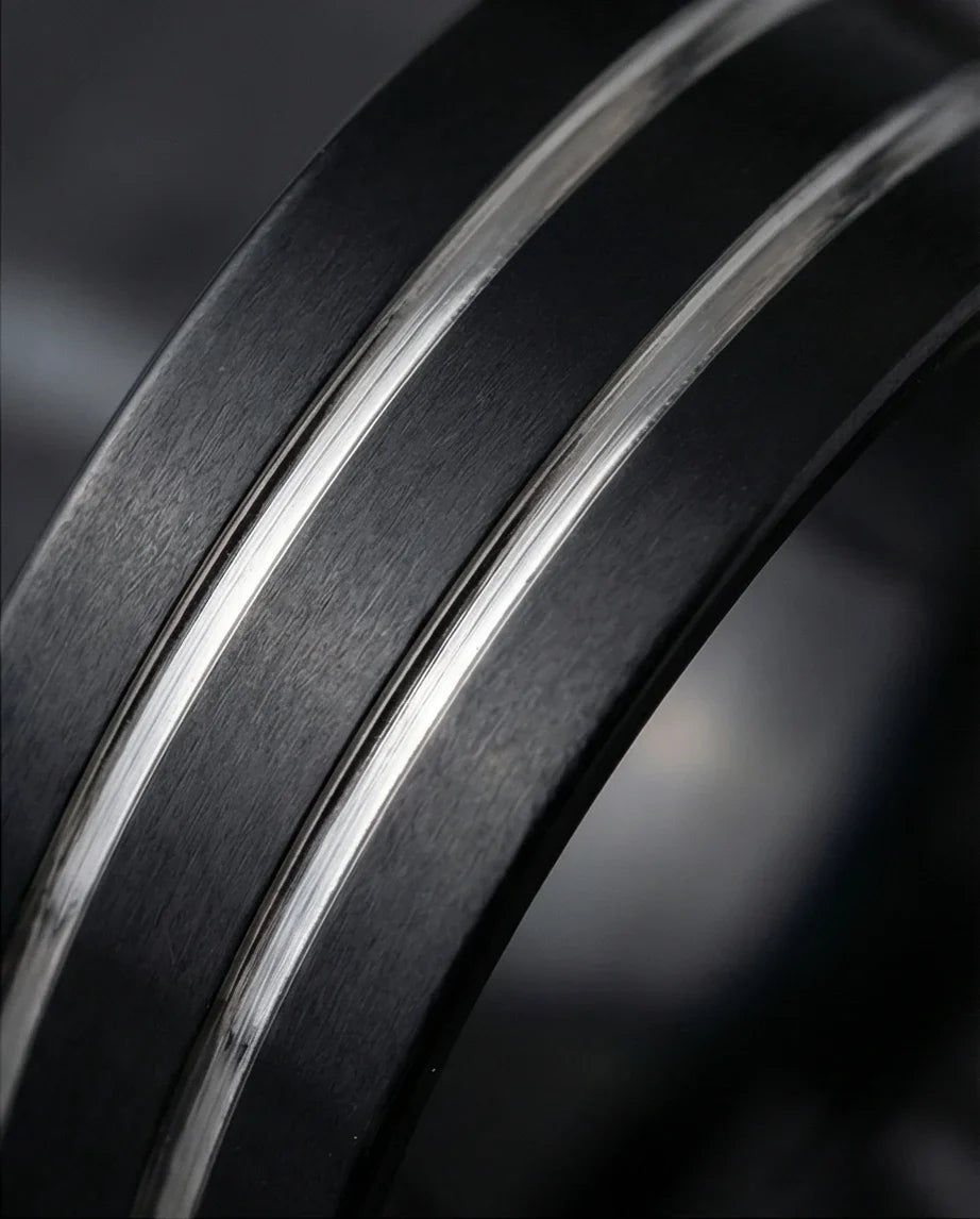 The Dual Meridian: Matte Black & Silver Inlay Band